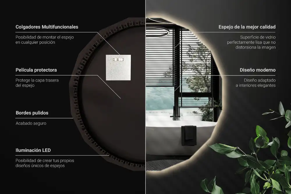 Espelho de forma geométrica com iluminação LED único