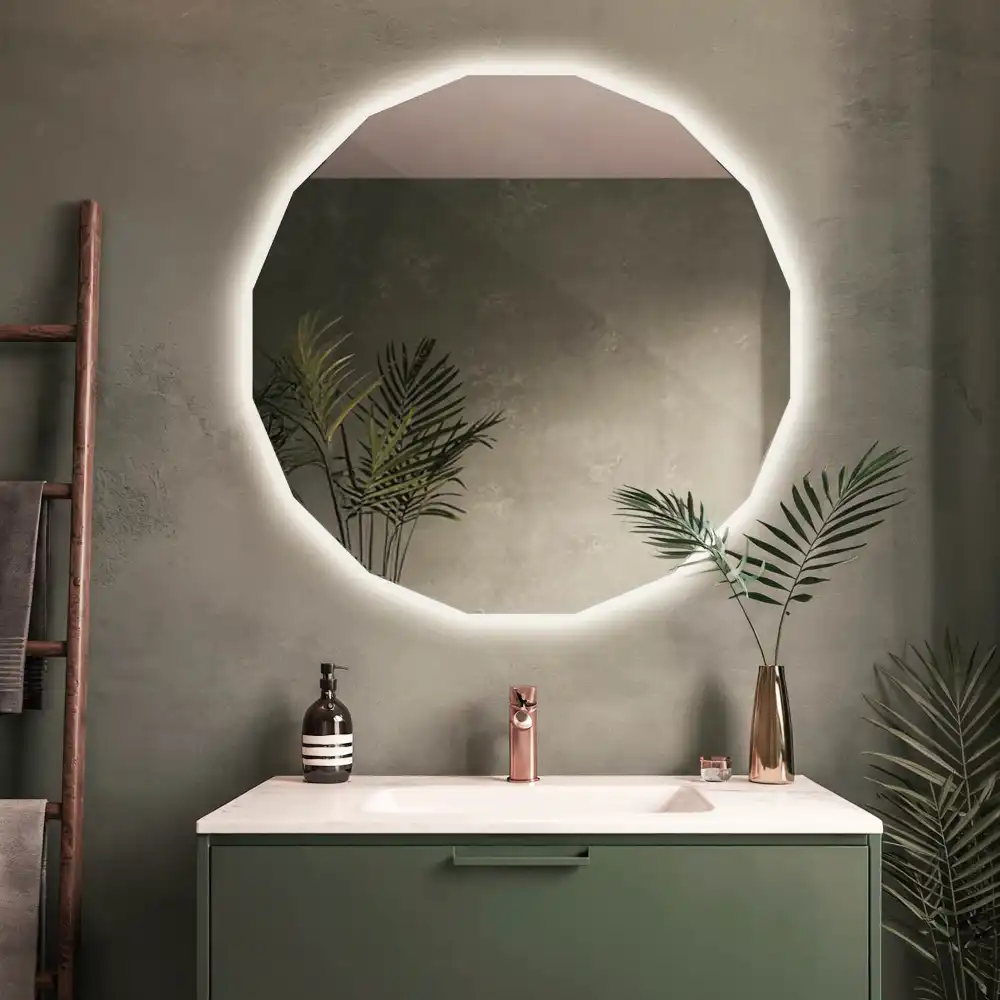 Espelho de forma geométrica com iluminação LED único