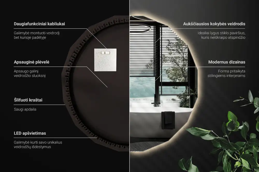 Espelho de forma geométrica com iluminação LED único
