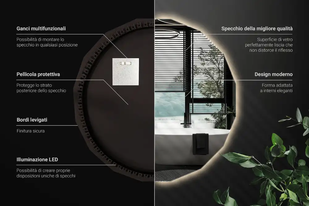 Espelho de forma geométrica com iluminação LED único