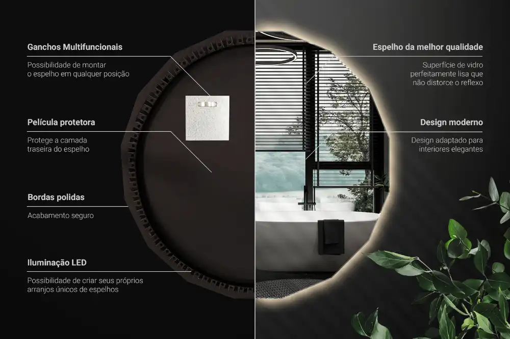 Espelho de forma geométrica com iluminação LED único