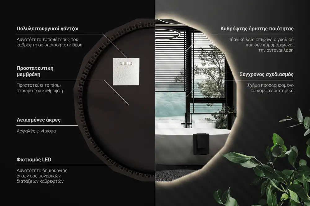 Espelho de forma geométrica com iluminação LED único