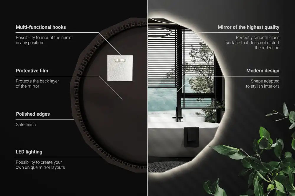 Espelho de forma geométrica com iluminação LED único