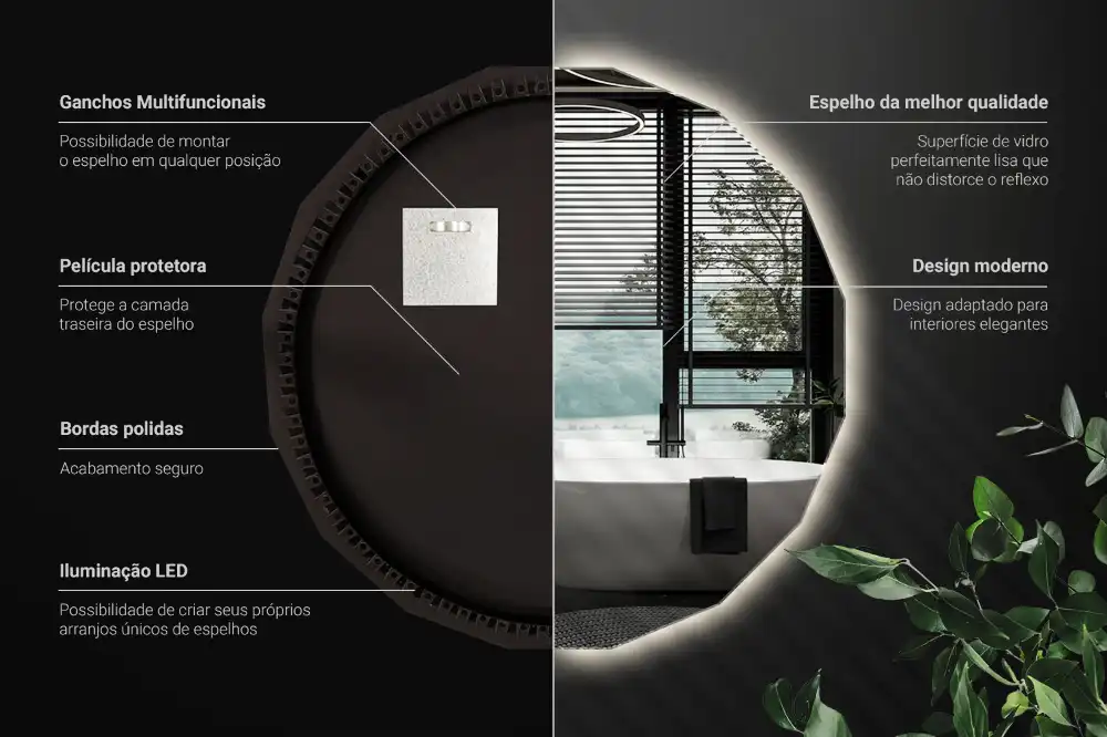 Espelho de forma geométrica com iluminação LED único