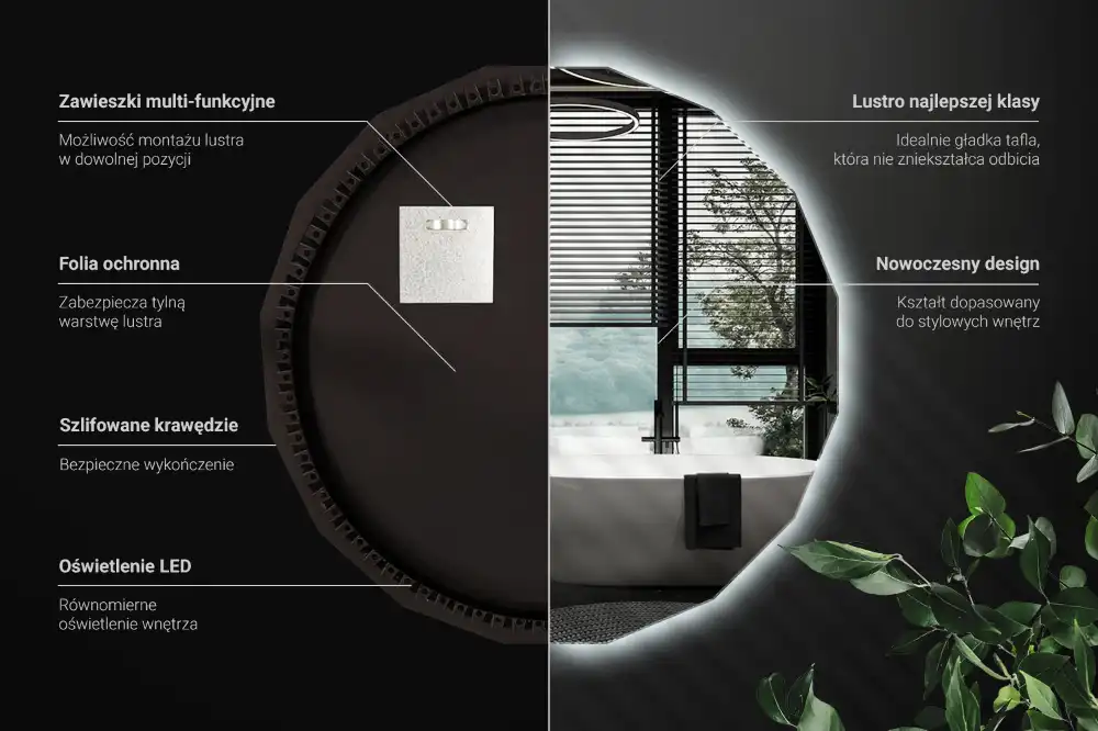 Espelho de forma geométrica com iluminação LED único
