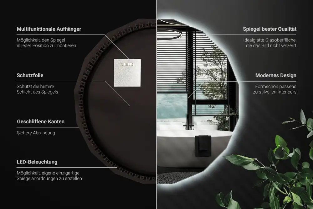 Espelho de forma geométrica com iluminação LED único