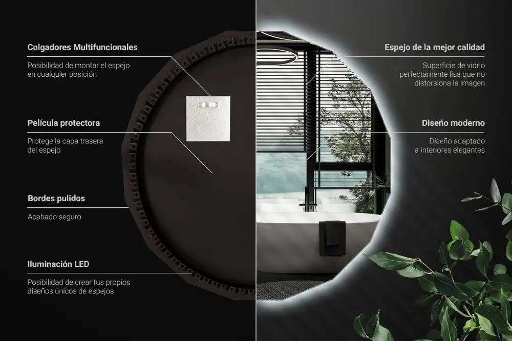 Espelho de forma geométrica com iluminação LED único