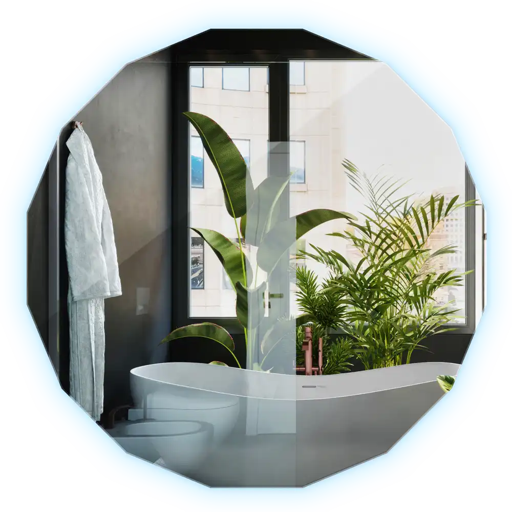 Espelho de forma geométrica com iluminação LED único