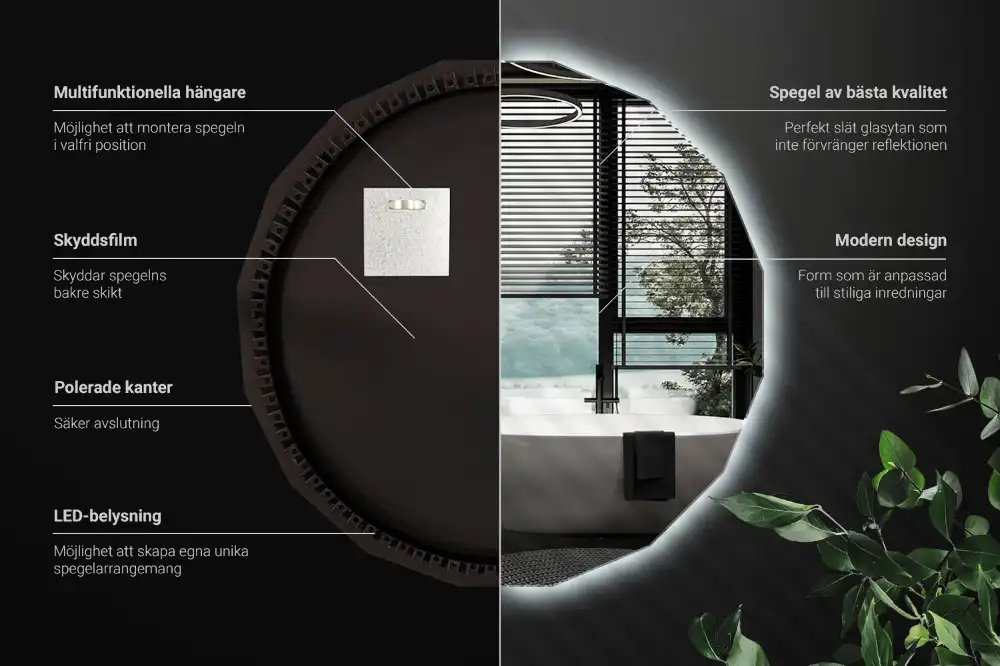 Espelho de forma geométrica com iluminação LED único