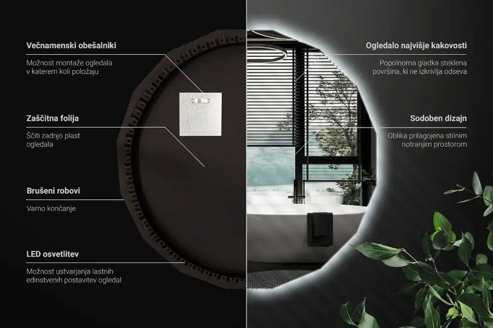 Espelho de forma geométrica com iluminação LED único