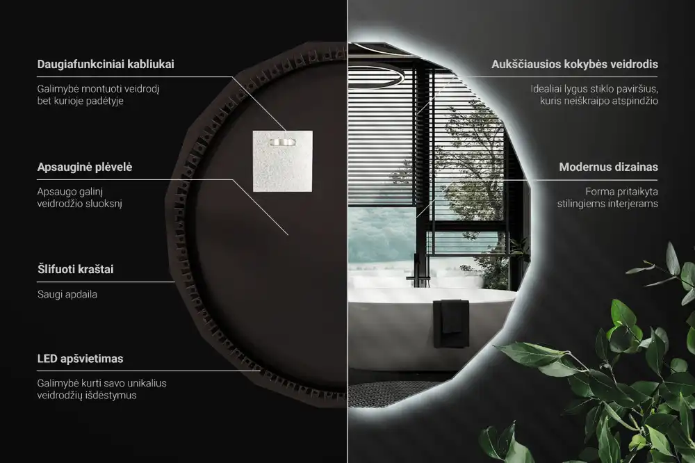 Espelho de forma geométrica com iluminação LED único