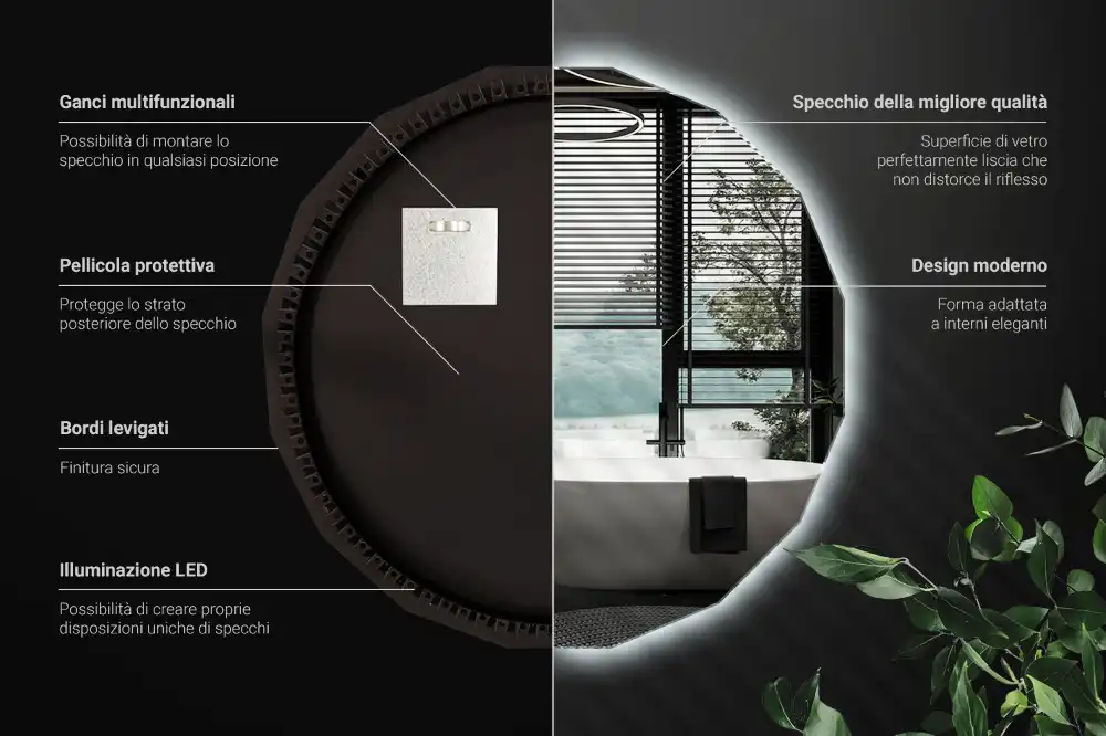 Espelho de forma geométrica com iluminação LED único