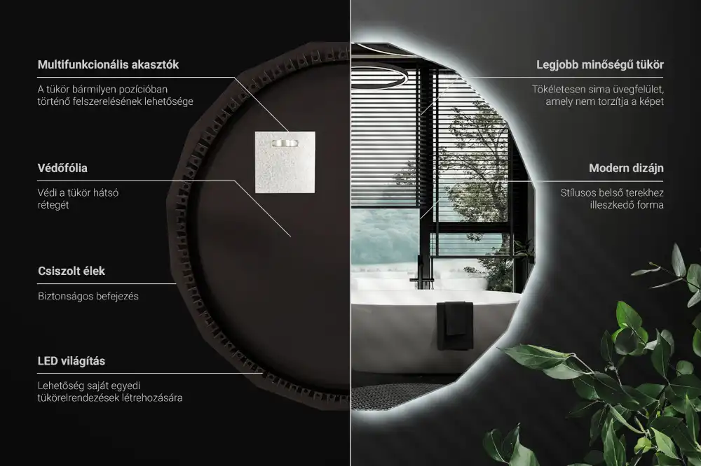 Espelho de forma geométrica com iluminação LED único