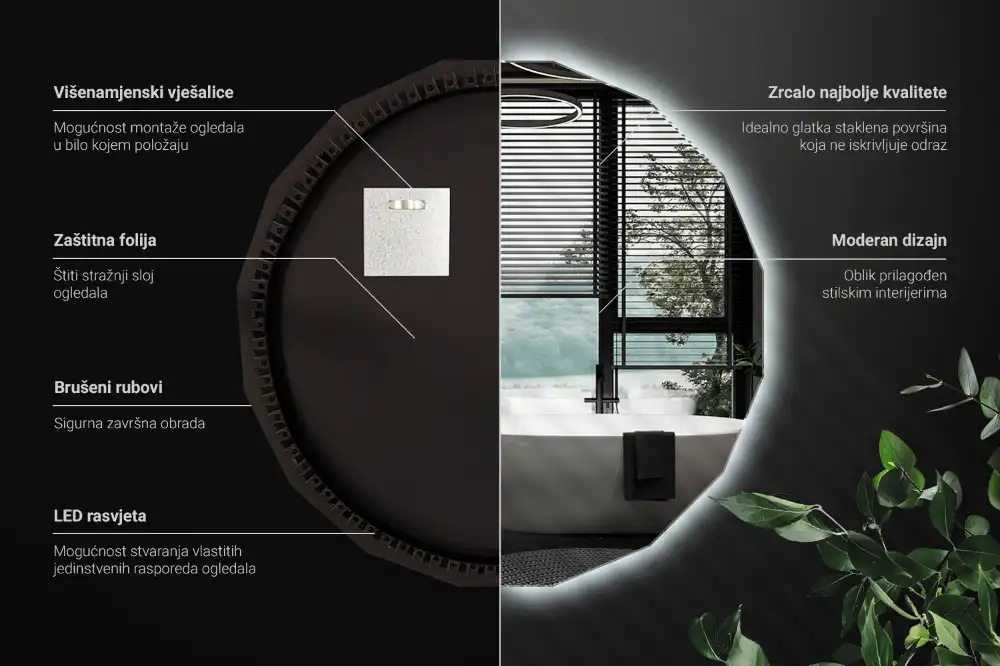 Espelho de forma geométrica com iluminação LED único