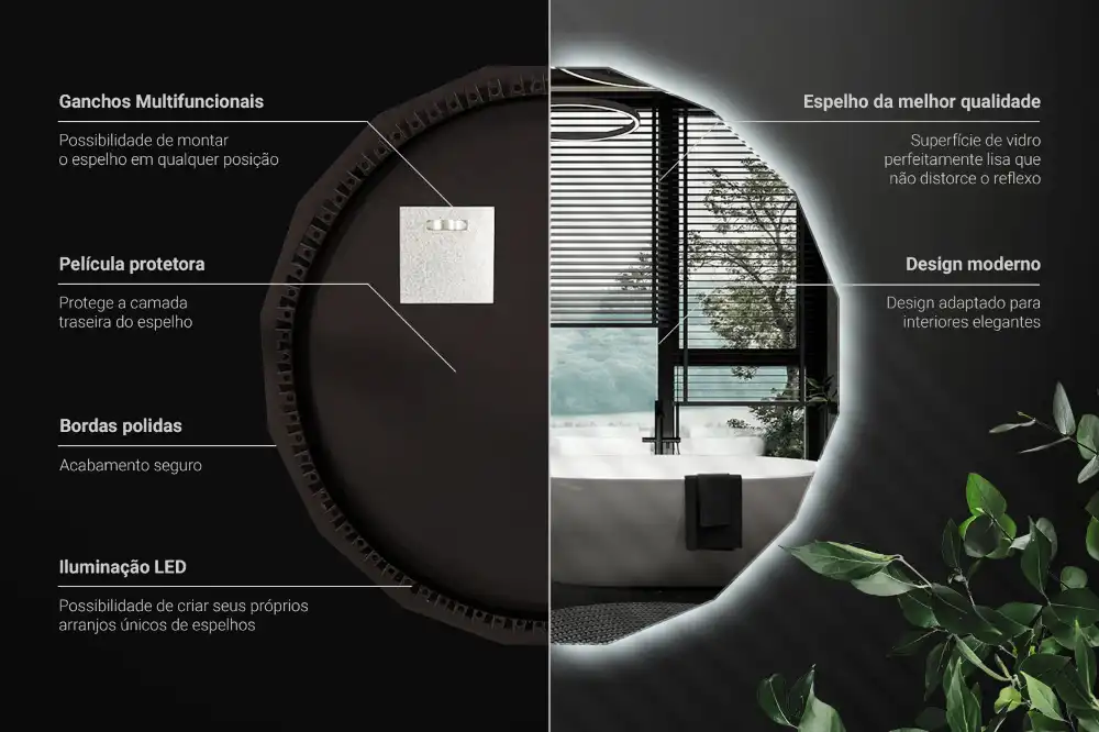 Espelho de forma geométrica com iluminação LED único