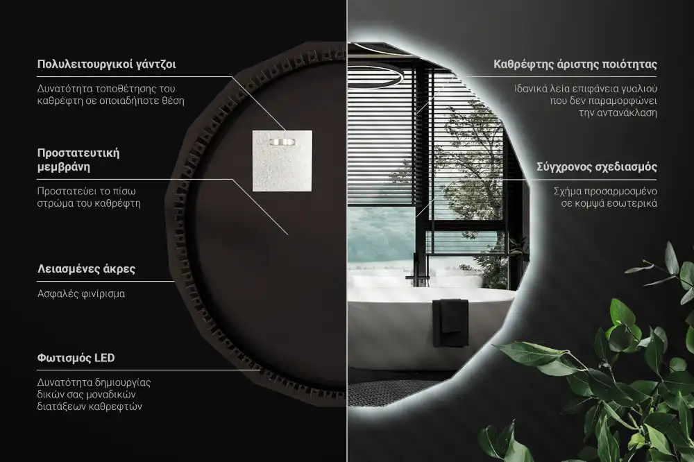 Espelho de forma geométrica com iluminação LED único