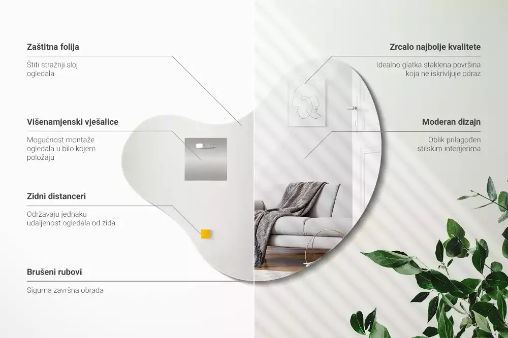 Espelho formato orgânico sem moldura pendurada