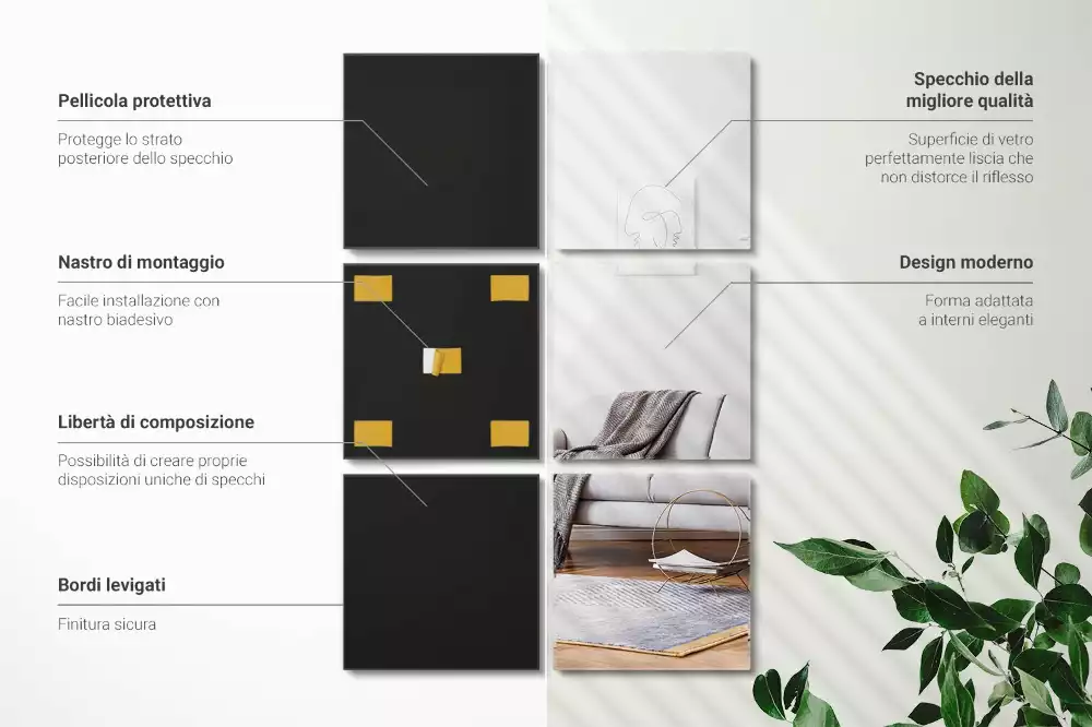 Azulejos espelhados quadrados autoadesivos