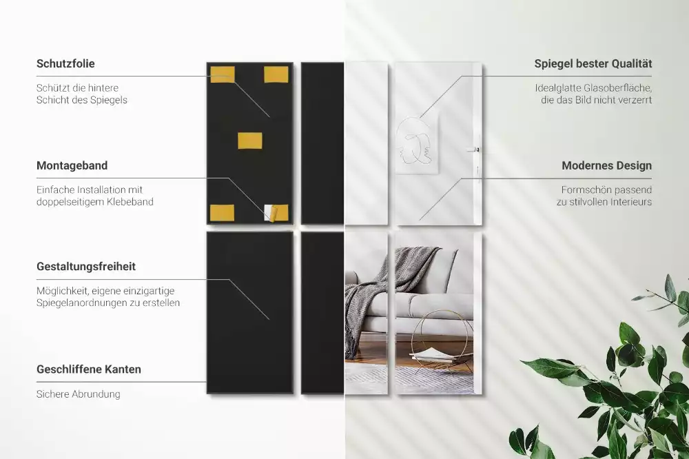 Azulejos de espelho retangulares autoadesivo