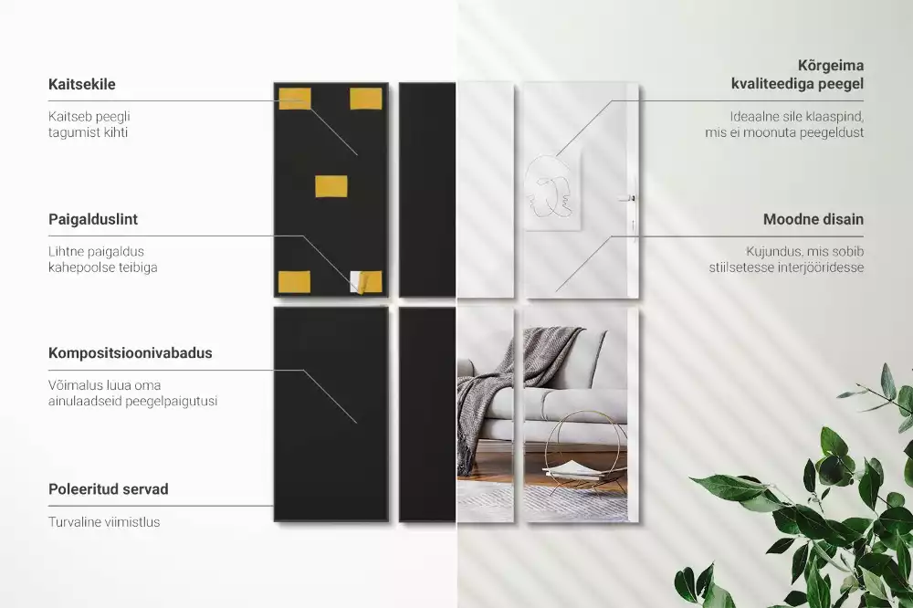 Azulejos de espelho retangulares autoadesivo