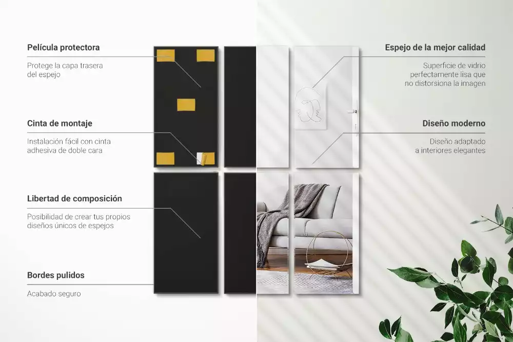 Azulejos de espelho retangulares autoadesivo