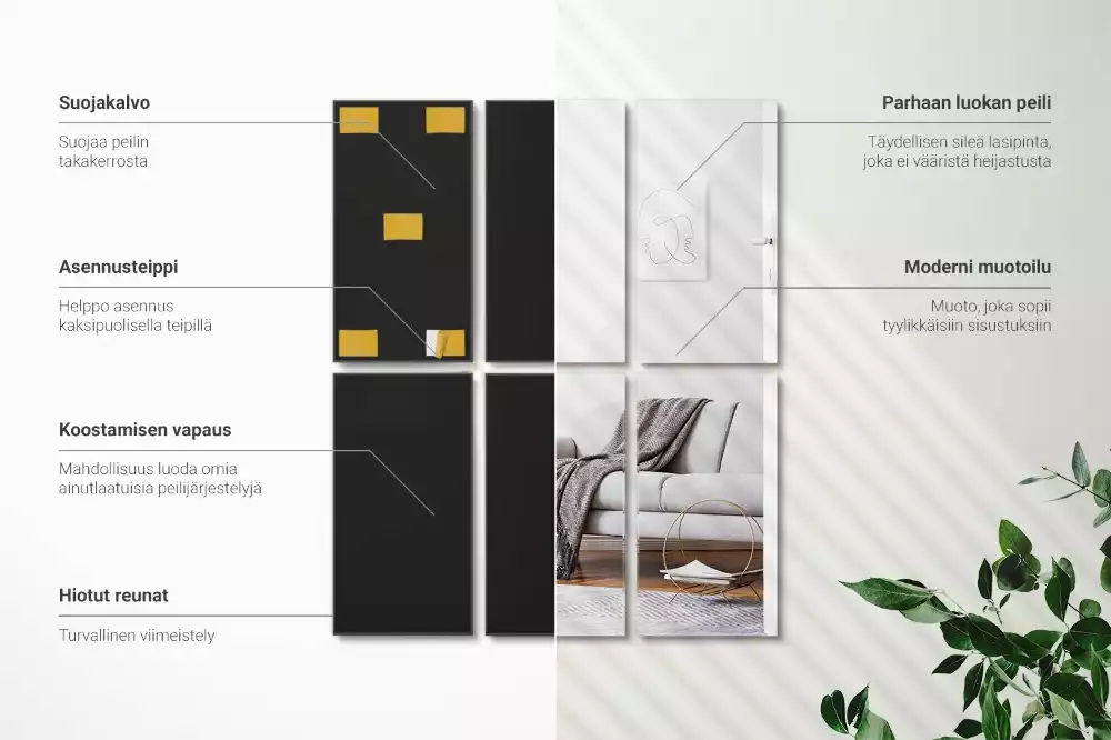 Azulejos de espelho retangulares autoadesivo