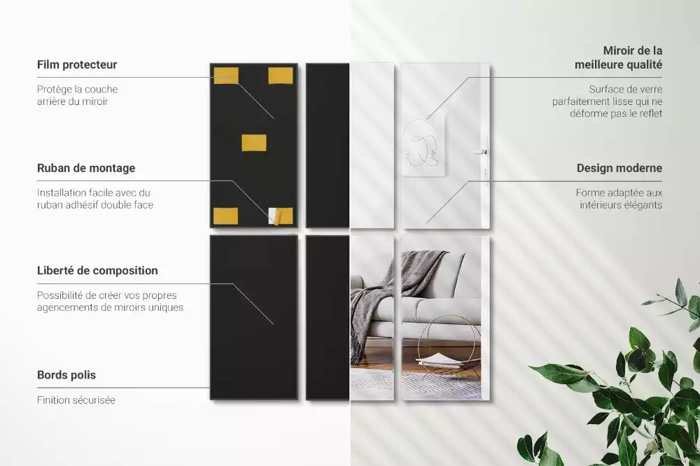 Azulejos de espelho retangulares autoadesivo