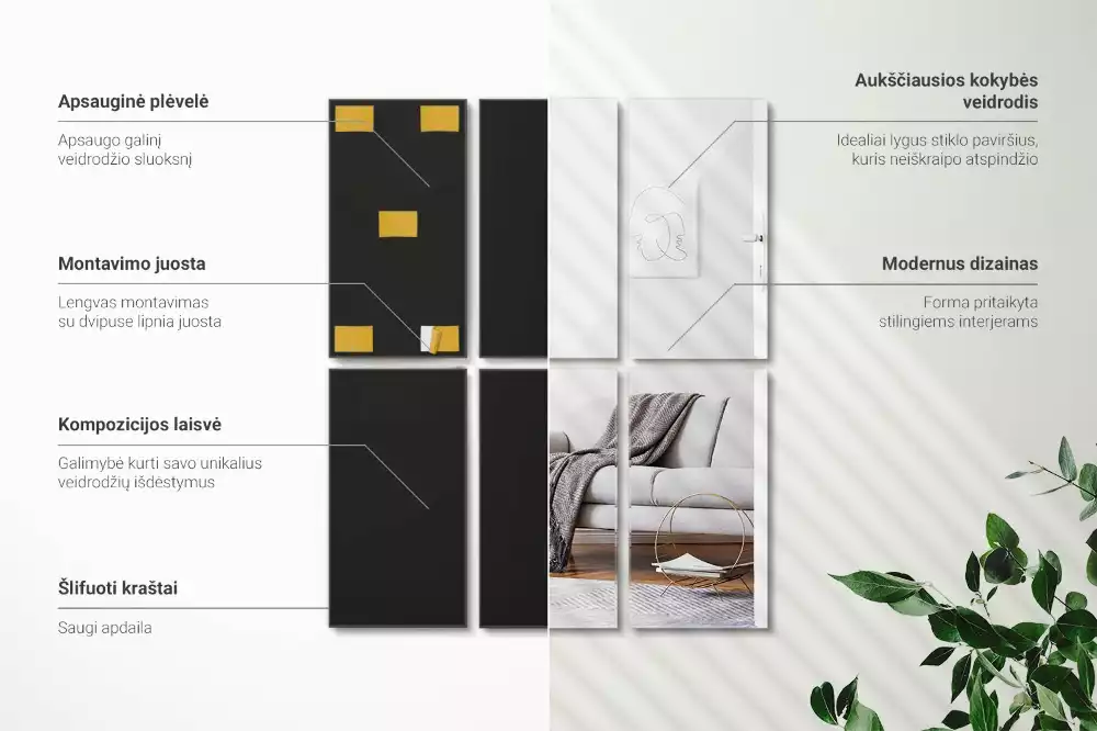 Azulejos de espelho retangulares autoadesivo