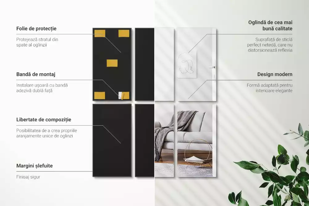 Azulejos de espelho retangulares autoadesivo