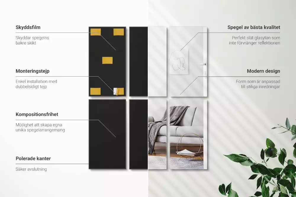 Azulejos de espelho retangulares autoadesivo